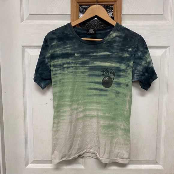 Stussy 8 Ball Tie Dye T Shirt Mens Small Green Black White Graphic Tee - Picture 3 of 8